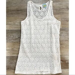 Vintage C&C California Sz L White Lace Swim Coverup Dress Racerback